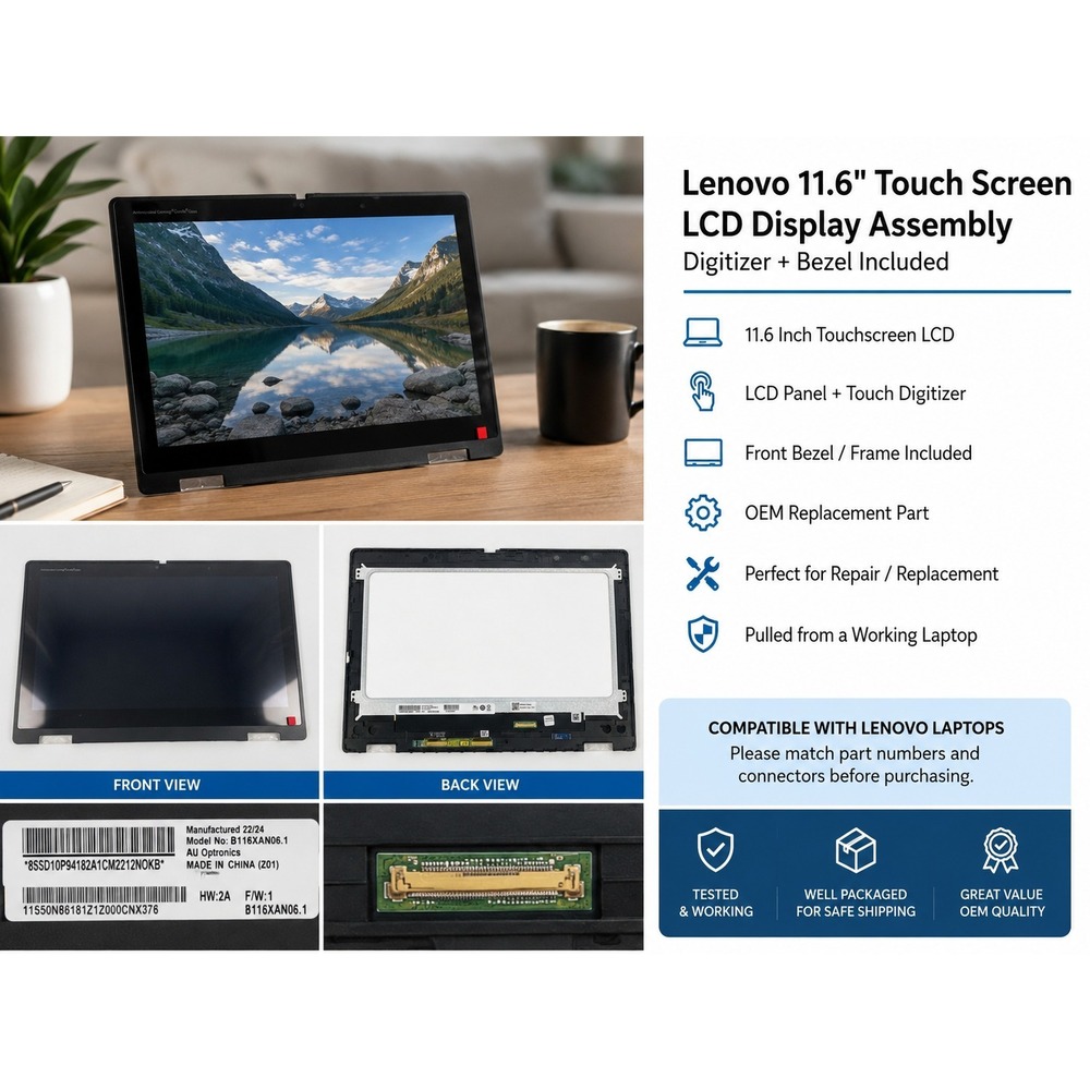 Lenovo 11.6" LCD Touch Screen Display Assembly Digitizer Bezel B116XAN06.1 New